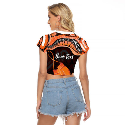 Personalised Australia Leukemia Support Raglan Cropped T Shirt Aussie Cockatoo Fight Boxing Gloves Aboriginal Art