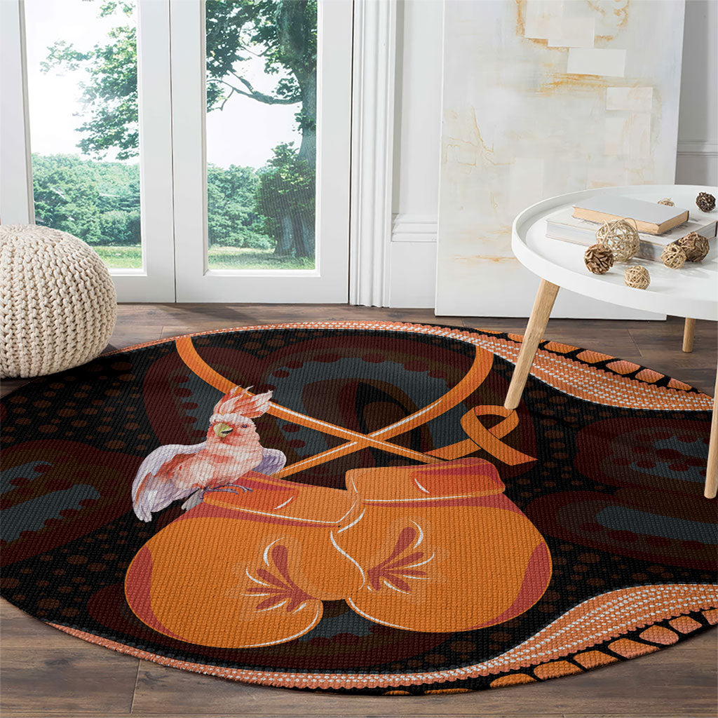 Australia Leukemia Support Round Carpet Aussie Cockatoo Fight Boxing Gloves Aboriginal Art