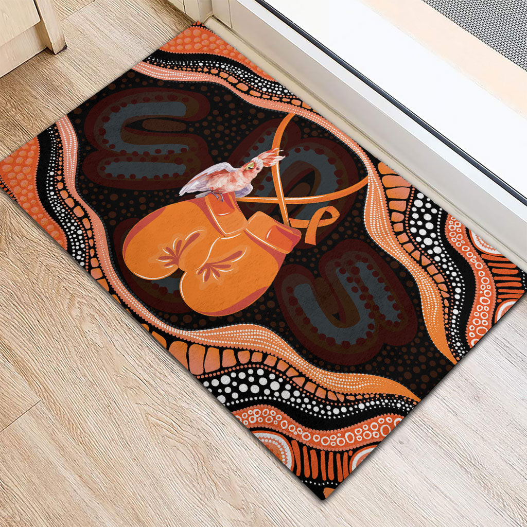 Australia Leukemia Support Rubber Doormat Aussie Cockatoo Fight Boxing Gloves Aboriginal Art