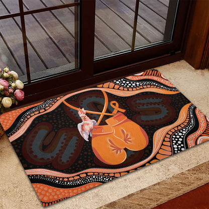 Australia Leukemia Support Rubber Doormat Aussie Cockatoo Fight Boxing Gloves Aboriginal Art