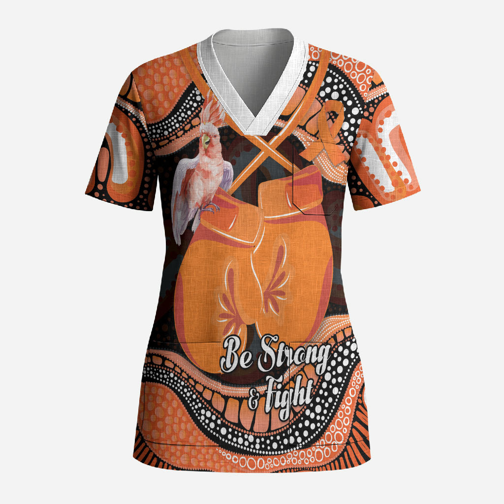 Personalised Australia Leukemia Support Scrub Top Aussie Cockatoo Fight Boxing Gloves Aboriginal Art