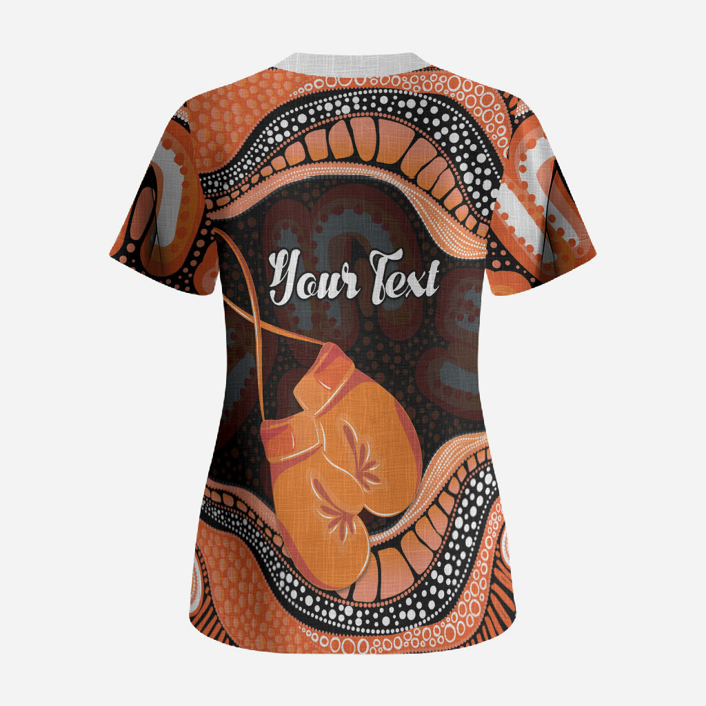 Personalised Australia Leukemia Support Scrub Top Aussie Cockatoo Fight Boxing Gloves Aboriginal Art