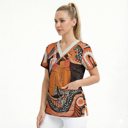 Personalised Australia Leukemia Support Scrub Top Aussie Cockatoo Fight Boxing Gloves Aboriginal Art