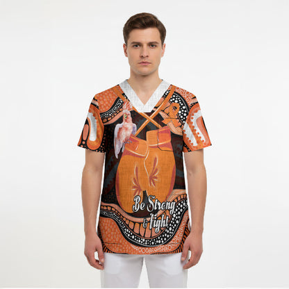 Personalised Australia Leukemia Support Scrub Top Aussie Cockatoo Fight Boxing Gloves Aboriginal Art