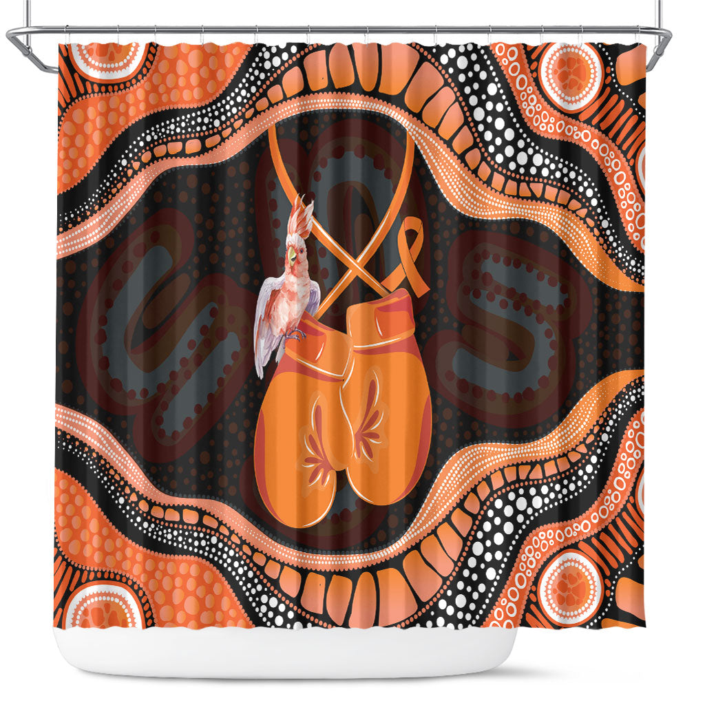 Australia Leukemia Support Shower Curtain Aussie Cockatoo Fight Boxing Gloves Aboriginal Art