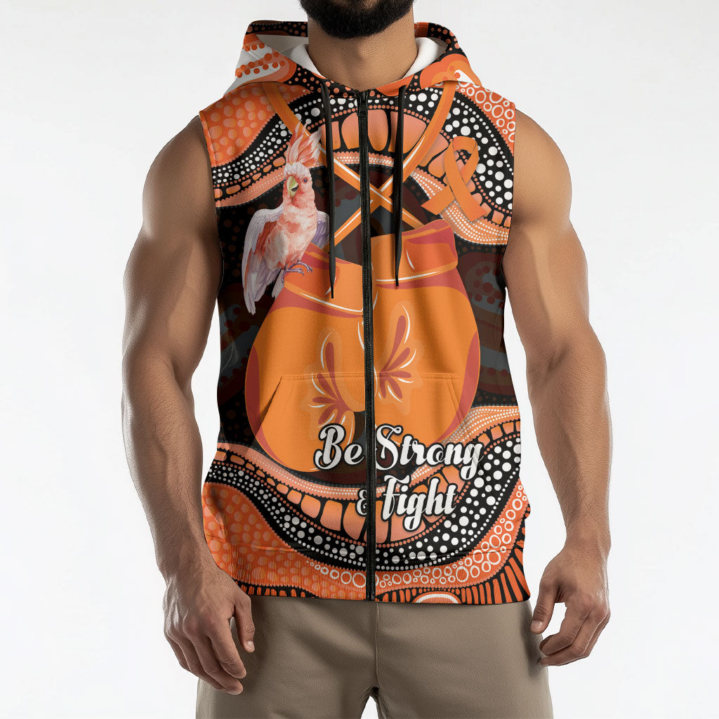 Personalised Australia Leukemia Support Sleeveless Zip Hoodie Aussie Cockatoo Fight Boxing Gloves Aboriginal Art