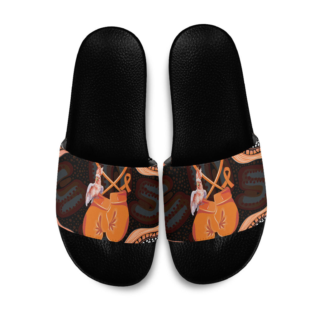 Australia Leukemia Support Slide Sandals Aussie Cockatoo Fight Boxing Gloves Aboriginal Art