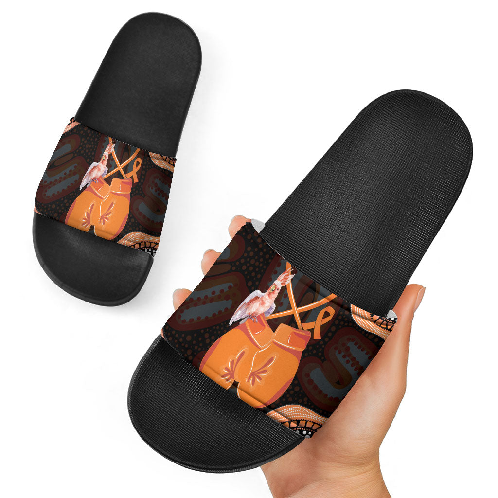 Australia Leukemia Support Slide Sandals Aussie Cockatoo Fight Boxing Gloves Aboriginal Art