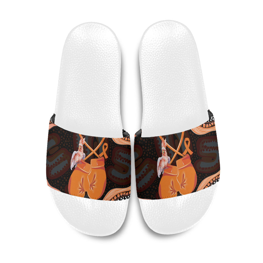 Australia Leukemia Support Slide Sandals Aussie Cockatoo Fight Boxing Gloves Aboriginal Art