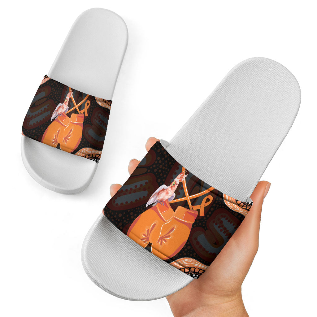 Australia Leukemia Support Slide Sandals Aussie Cockatoo Fight Boxing Gloves Aboriginal Art