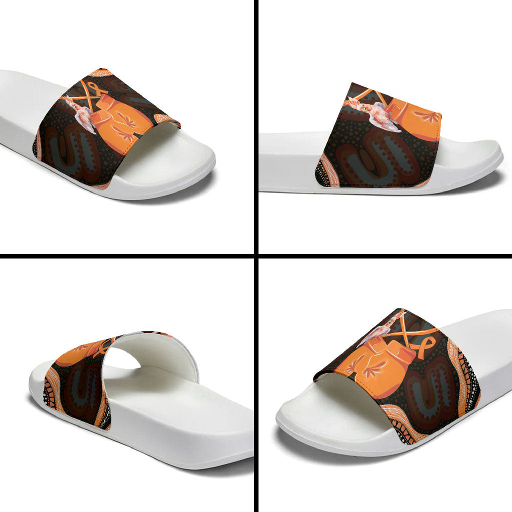Australia Leukemia Support Slide Sandals Aussie Cockatoo Fight Boxing Gloves Aboriginal Art