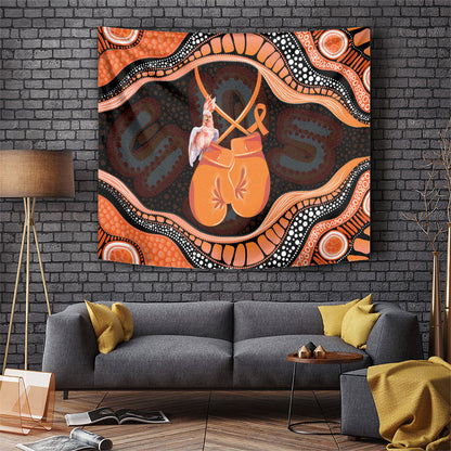 Australia Leukemia Support Tapestry Aussie Cockatoo Fight Boxing Gloves Aboriginal Art