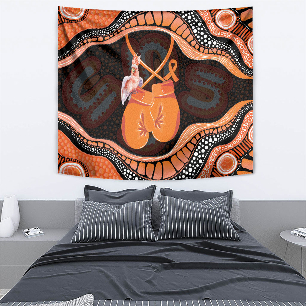 Australia Leukemia Support Tapestry Aussie Cockatoo Fight Boxing Gloves Aboriginal Art