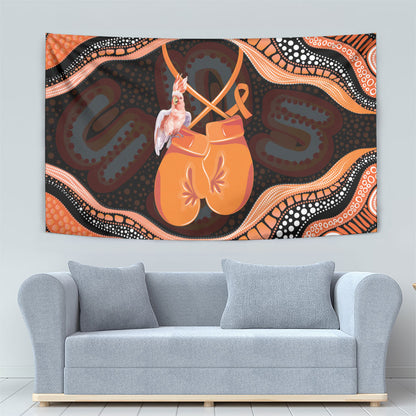 Australia Leukemia Support Tapestry Aussie Cockatoo Fight Boxing Gloves Aboriginal Art