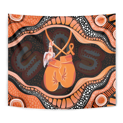 Australia Leukemia Support Tapestry Aussie Cockatoo Fight Boxing Gloves Aboriginal Art