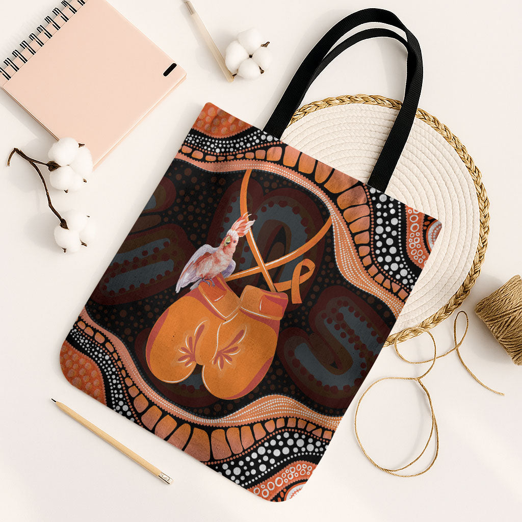 Australia Leukemia Support Tote Bag Aussie Cockatoo Fight Boxing Gloves Aboriginal Art