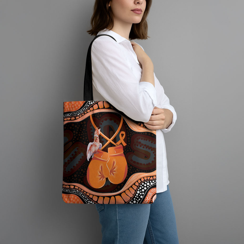 Australia Leukemia Support Tote Bag Aussie Cockatoo Fight Boxing Gloves Aboriginal Art
