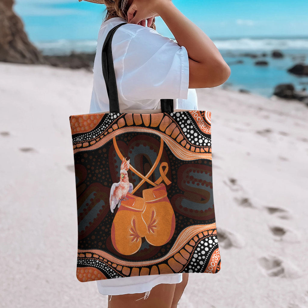 Australia Leukemia Support Tote Bag Aussie Cockatoo Fight Boxing Gloves Aboriginal Art