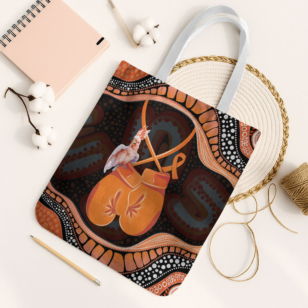 Australia Leukemia Support Tote Bag Aussie Cockatoo Fight Boxing Gloves Aboriginal Art