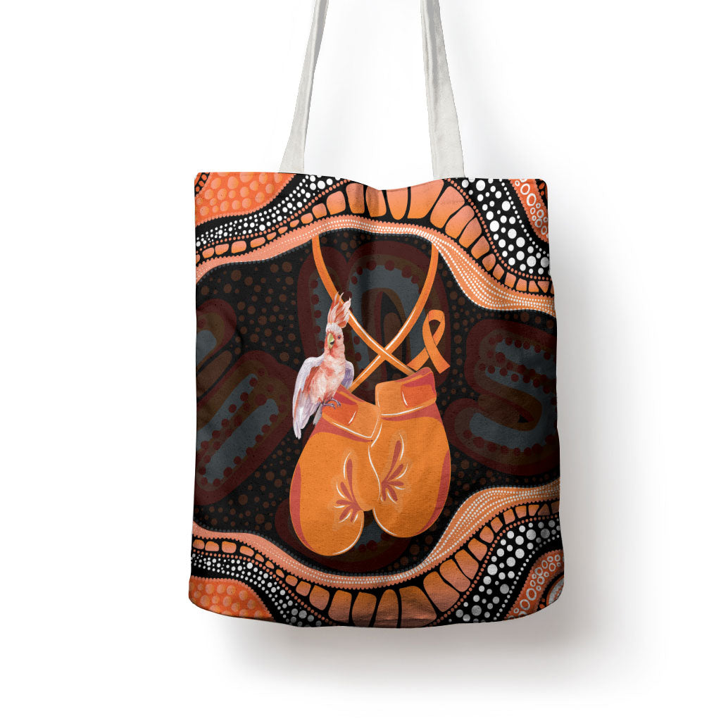 Australia Leukemia Support Tote Bag Aussie Cockatoo Fight Boxing Gloves Aboriginal Art
