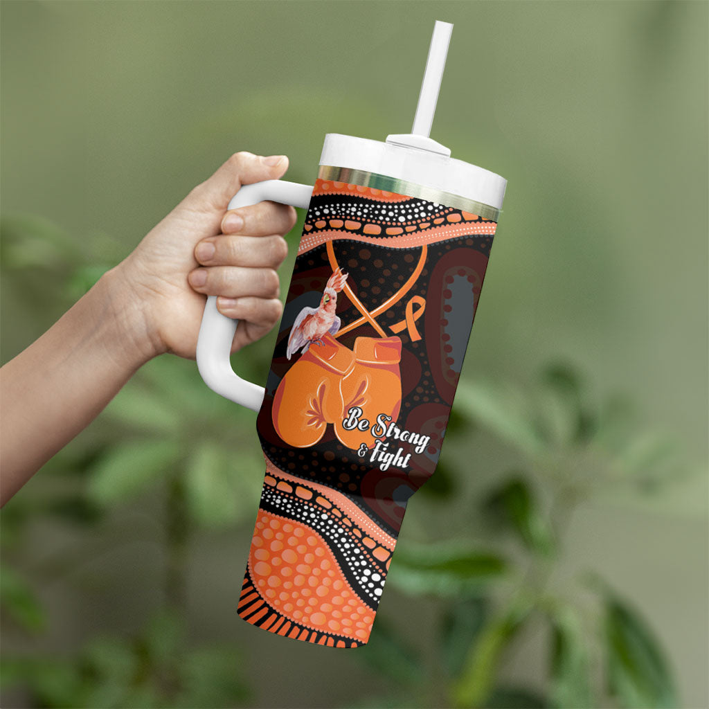 Personalised Australia Leukemia Support Tumbler With Handle Aussie Cockatoo Fight Boxing Gloves Aboriginal Art