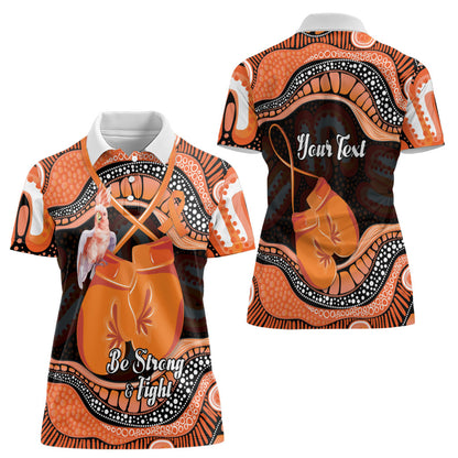 Personalised Australia Leukemia Support Women Polo Shirt Aussie Cockatoo Fight Boxing Gloves Aboriginal Art
