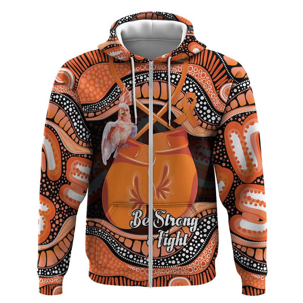 Personalised Australia Leukemia Support Zip Hoodie Aussie Cockatoo Fight Boxing Gloves Aboriginal Art