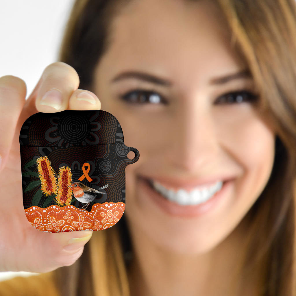 Australia Leukemia Support AirPods Case Flame Robin Bottlebrush Aboriginal Art