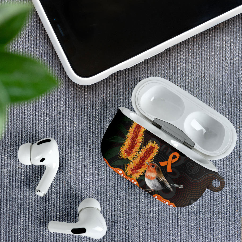 Australia Leukemia Support AirPods Case Flame Robin Bottlebrush Aboriginal Art