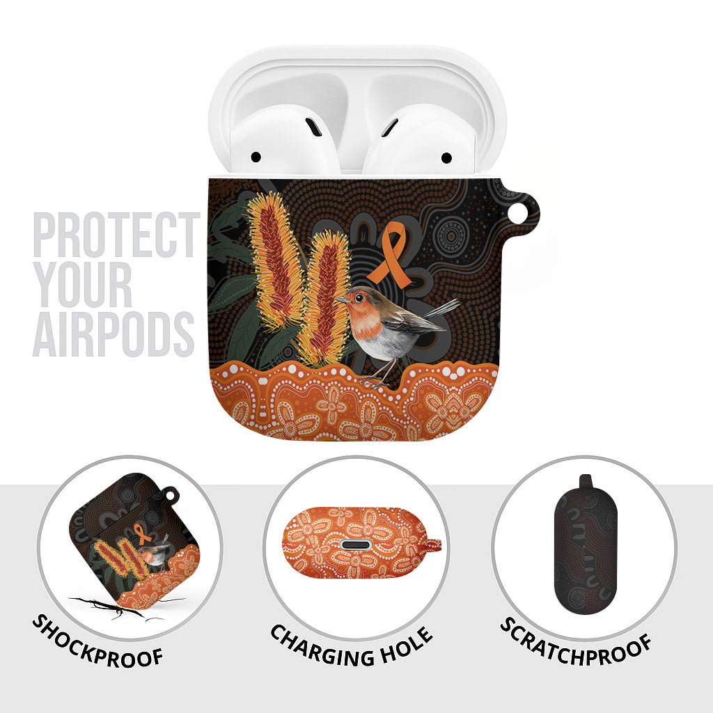 Australia Leukemia Support AirPods Case Flame Robin Bottlebrush Aboriginal Art