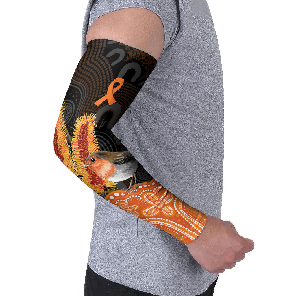 Australia Leukemia Support Arm Sleeves Flame Robin Bottlebrush Aboriginal Art