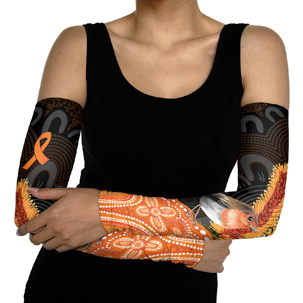 Australia Leukemia Support Arm Sleeves Flame Robin Bottlebrush Aboriginal Art