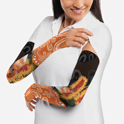 Australia Leukemia Support Arm Sleeves Flame Robin Bottlebrush Aboriginal Art