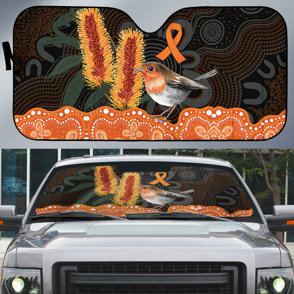 Australia Leukemia Support Auto Sun Shade Flame Robin Bottlebrush Aboriginal Art