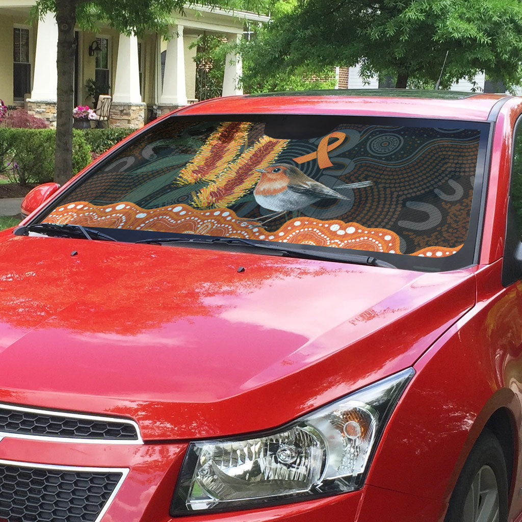 Australia Leukemia Support Auto Sun Shade Flame Robin Bottlebrush Aboriginal Art