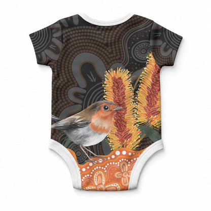Australia Leukemia Support Baby Onesie Flame Robin Bottlebrush Aboriginal Art