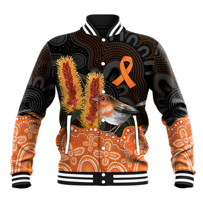 Australia Leukemia Support Baseball Jacket Flame Robin Bottlebrush Aboriginal Art