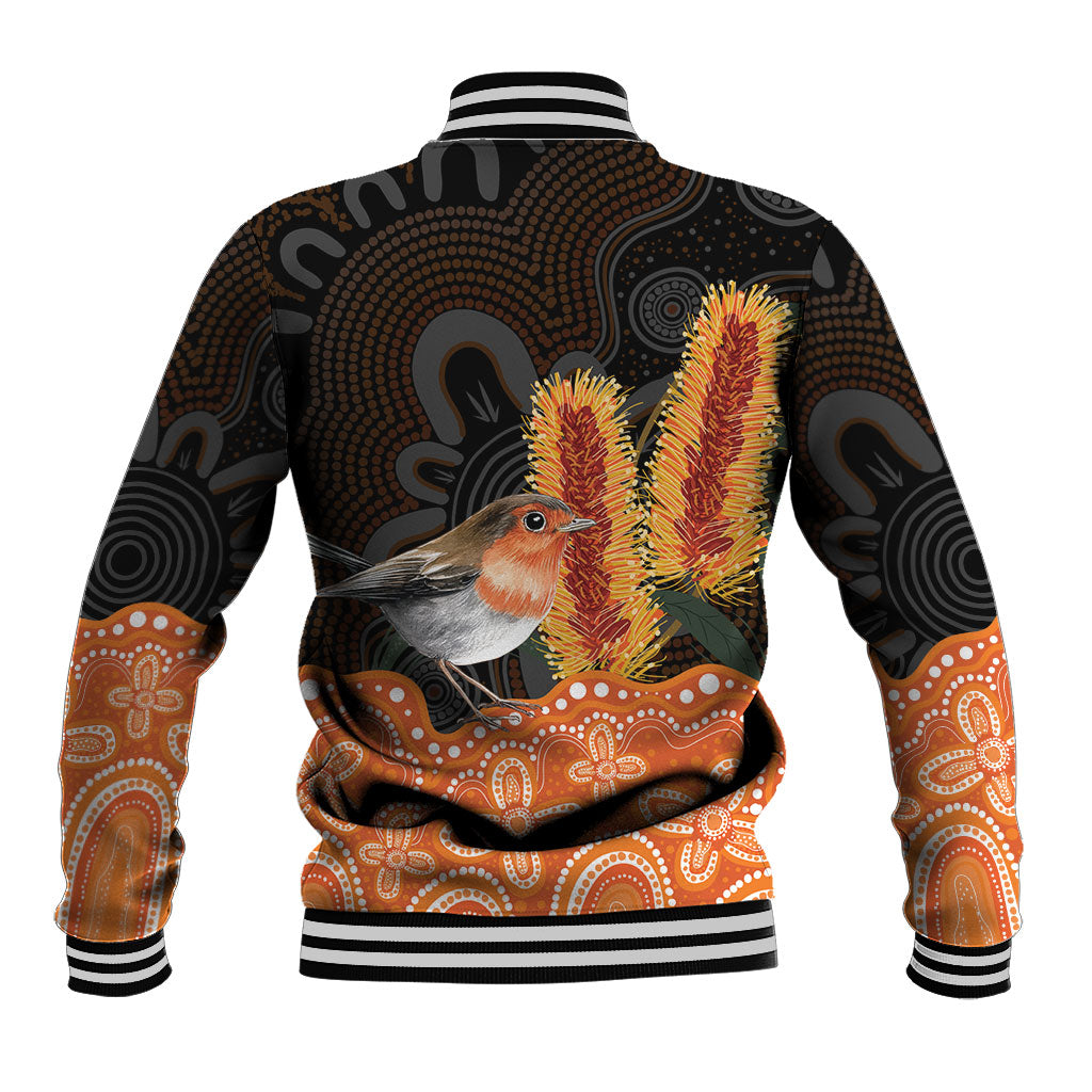 Australia Leukemia Support Baseball Jacket Flame Robin Bottlebrush Aboriginal Art