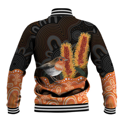 Australia Leukemia Support Baseball Jacket Flame Robin Bottlebrush Aboriginal Art