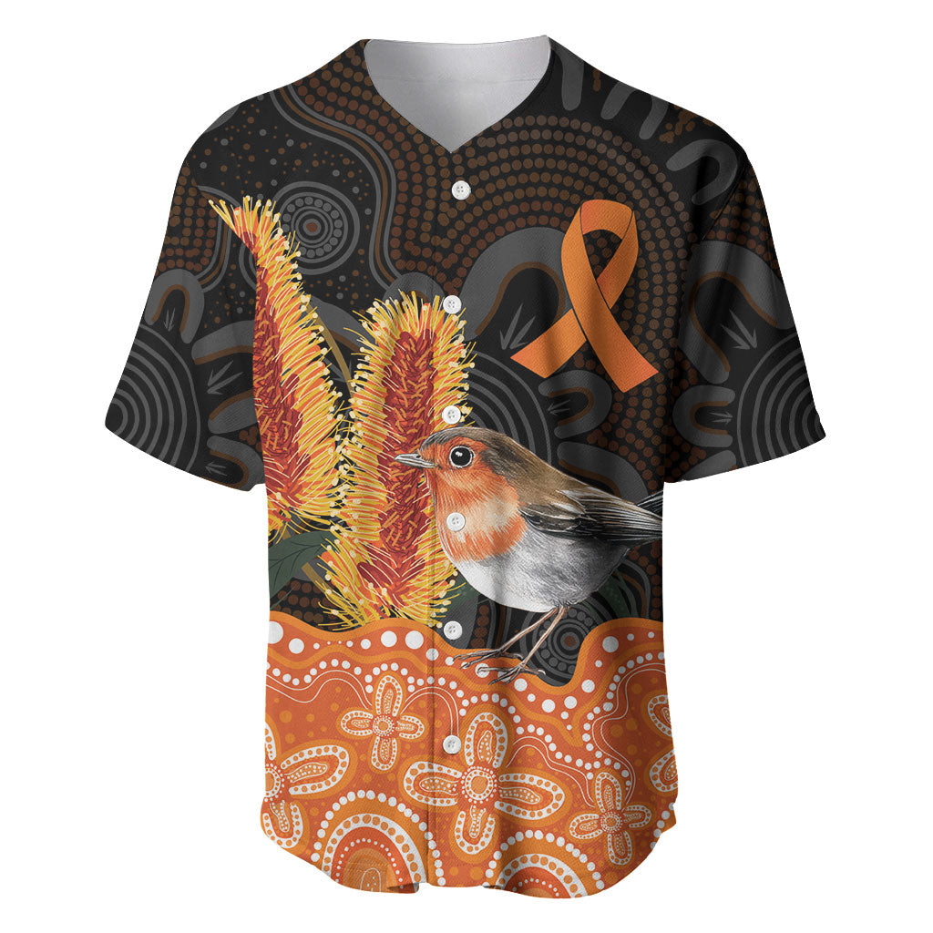 Australia Leukemia Support Baseball Jersey Flame Robin Bottlebrush Aboriginal Art