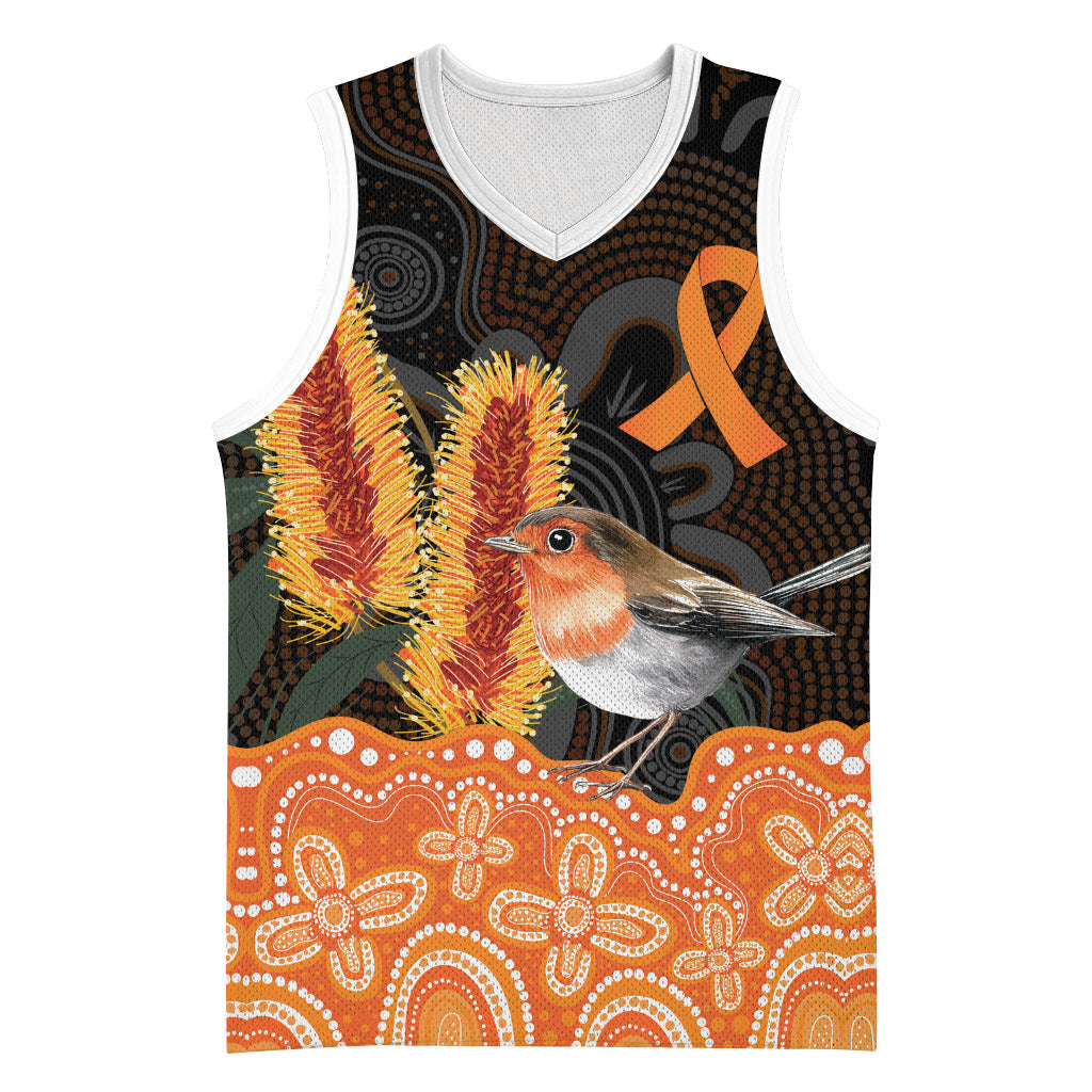 Australia Leukemia Support Basketball Jersey Flame Robin Bottlebrush Aboriginal Art