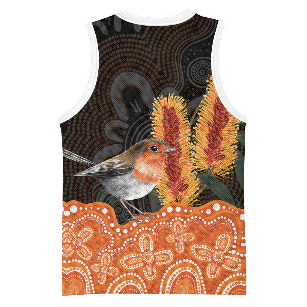 Australia Leukemia Support Basketball Jersey Flame Robin Bottlebrush Aboriginal Art