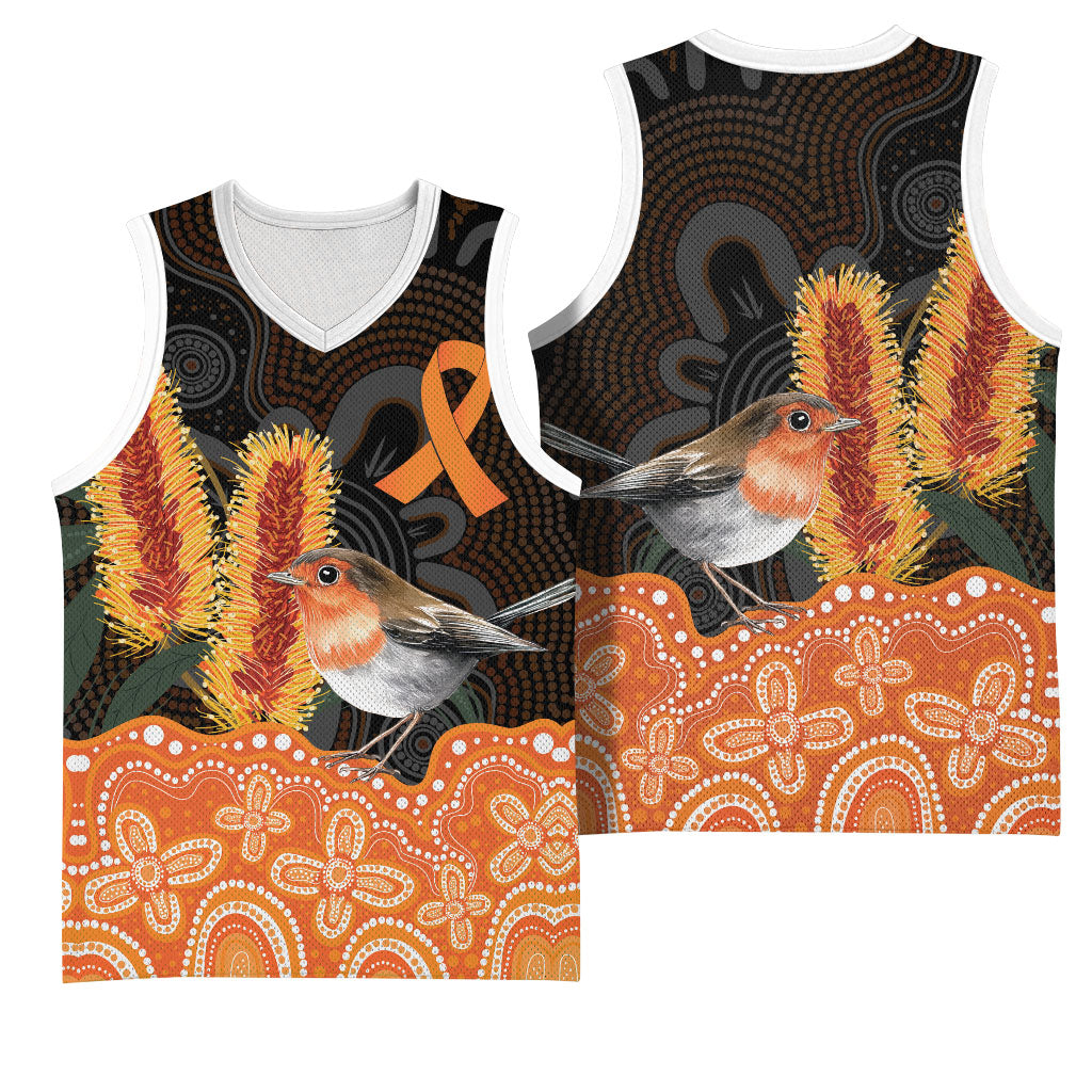 Australia Leukemia Support Basketball Jersey Flame Robin Bottlebrush Aboriginal Art