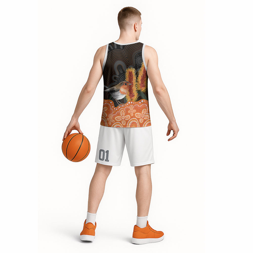 Australia Leukemia Support Basketball Jersey Flame Robin Bottlebrush Aboriginal Art