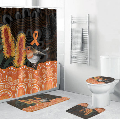 Australia Leukemia Support Bathroom Set Flame Robin Bottlebrush Aboriginal Art