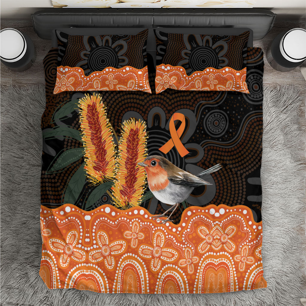 Australia Leukemia Support Bedding Set Flame Robin Bottlebrush Aboriginal Art