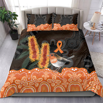 Australia Leukemia Support Bedding Set Flame Robin Bottlebrush Aboriginal Art