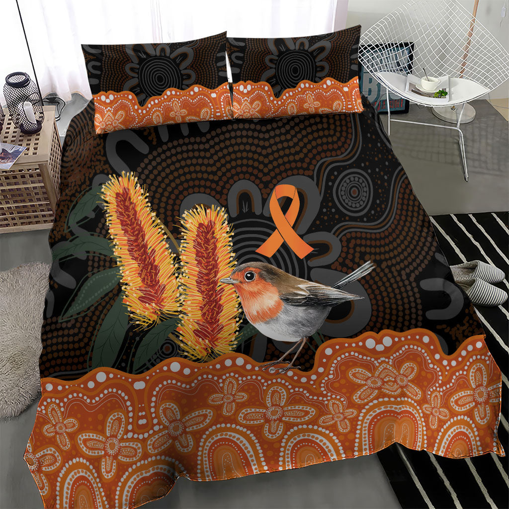 Australia Leukemia Support Bedding Set Flame Robin Bottlebrush Aboriginal Art
