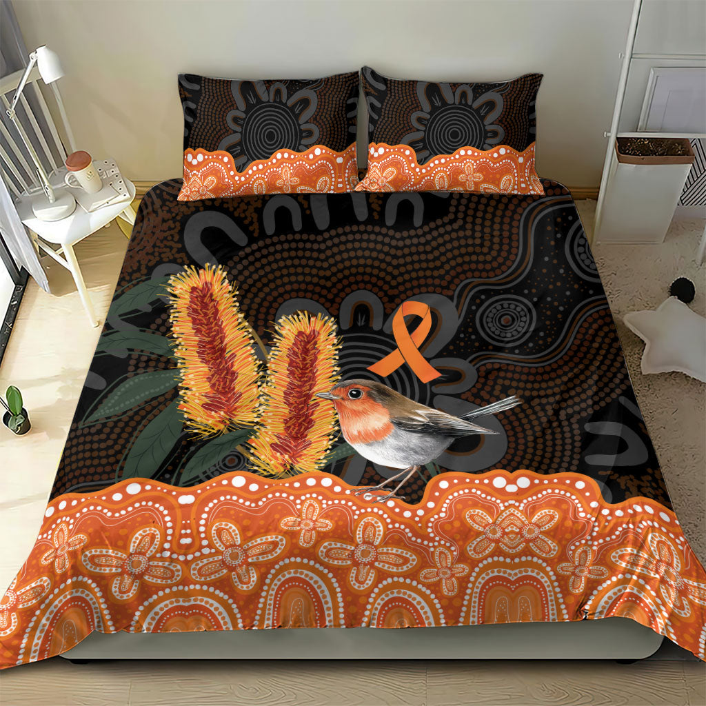 Australia Leukemia Support Bedding Set Flame Robin Bottlebrush Aboriginal Art