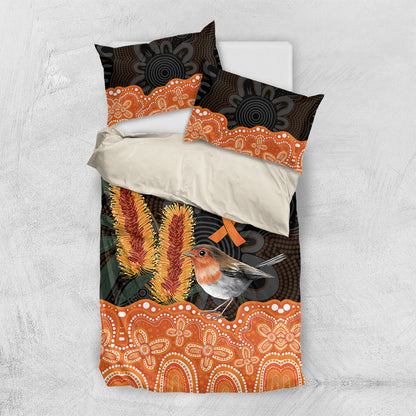 Australia Leukemia Support Bedding Set Flame Robin Bottlebrush Aboriginal Art